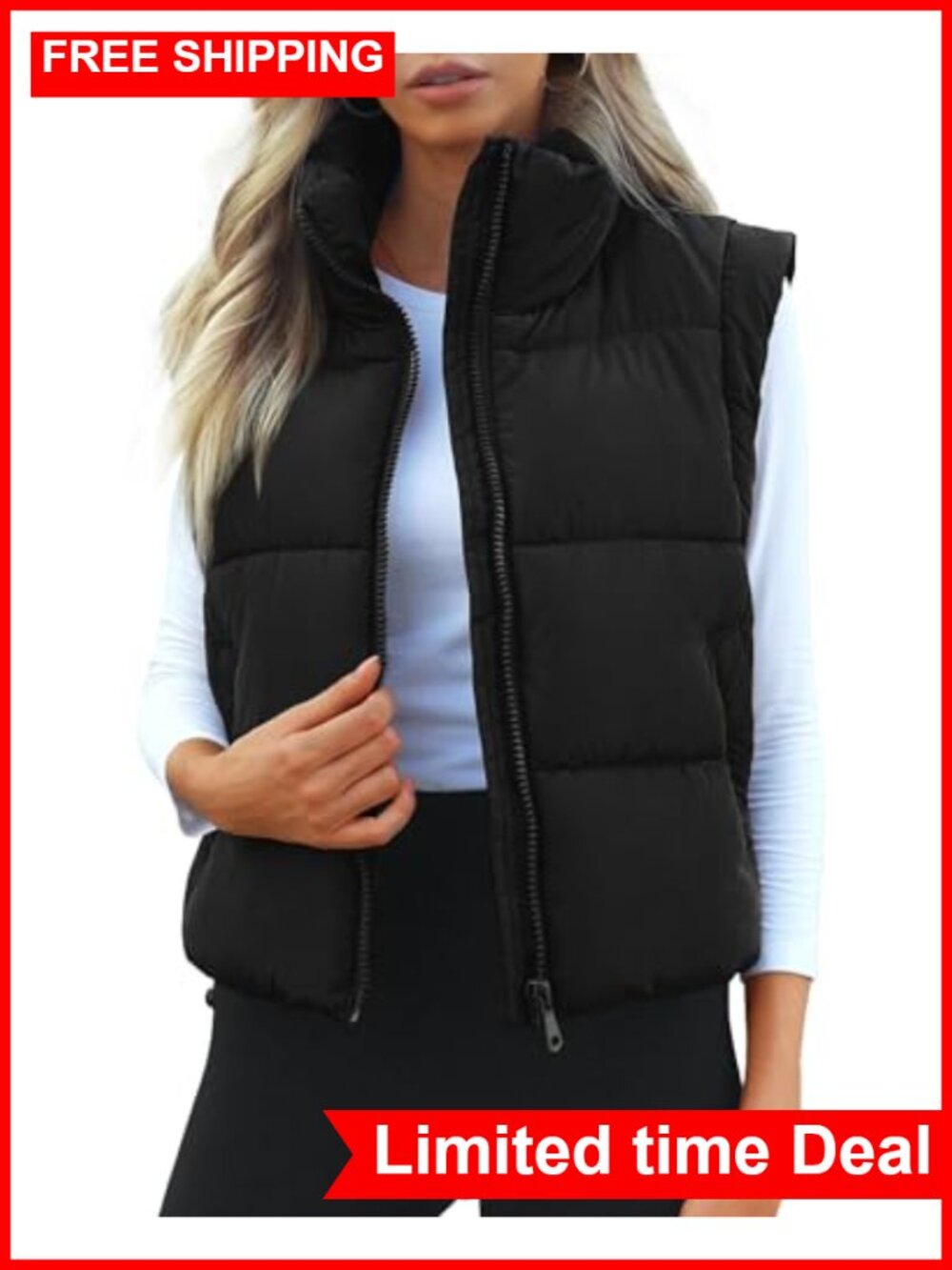 Women's Lightweight Puffer Vest Sleeveless Full Zip Winter Outerwear